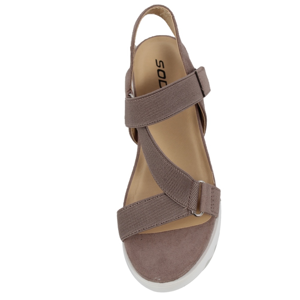 Taupe Open Toe Ankle Strap White Lug Flatform - Picture 3 of 5